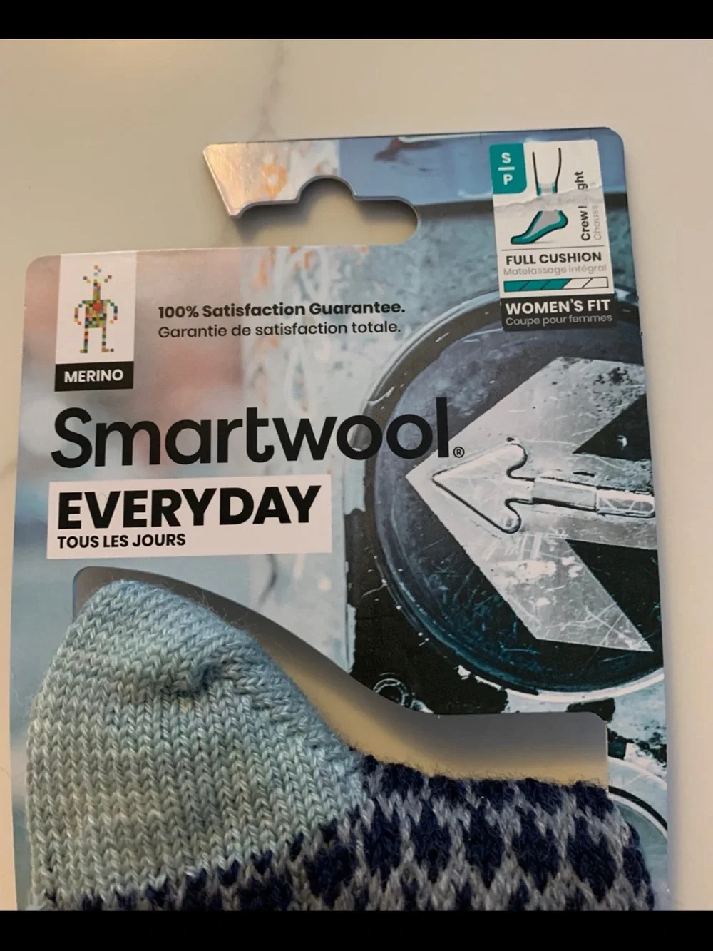 SmartWool Everyday S Popcorn Cable Crew Socks Blue Full Cushion NWT